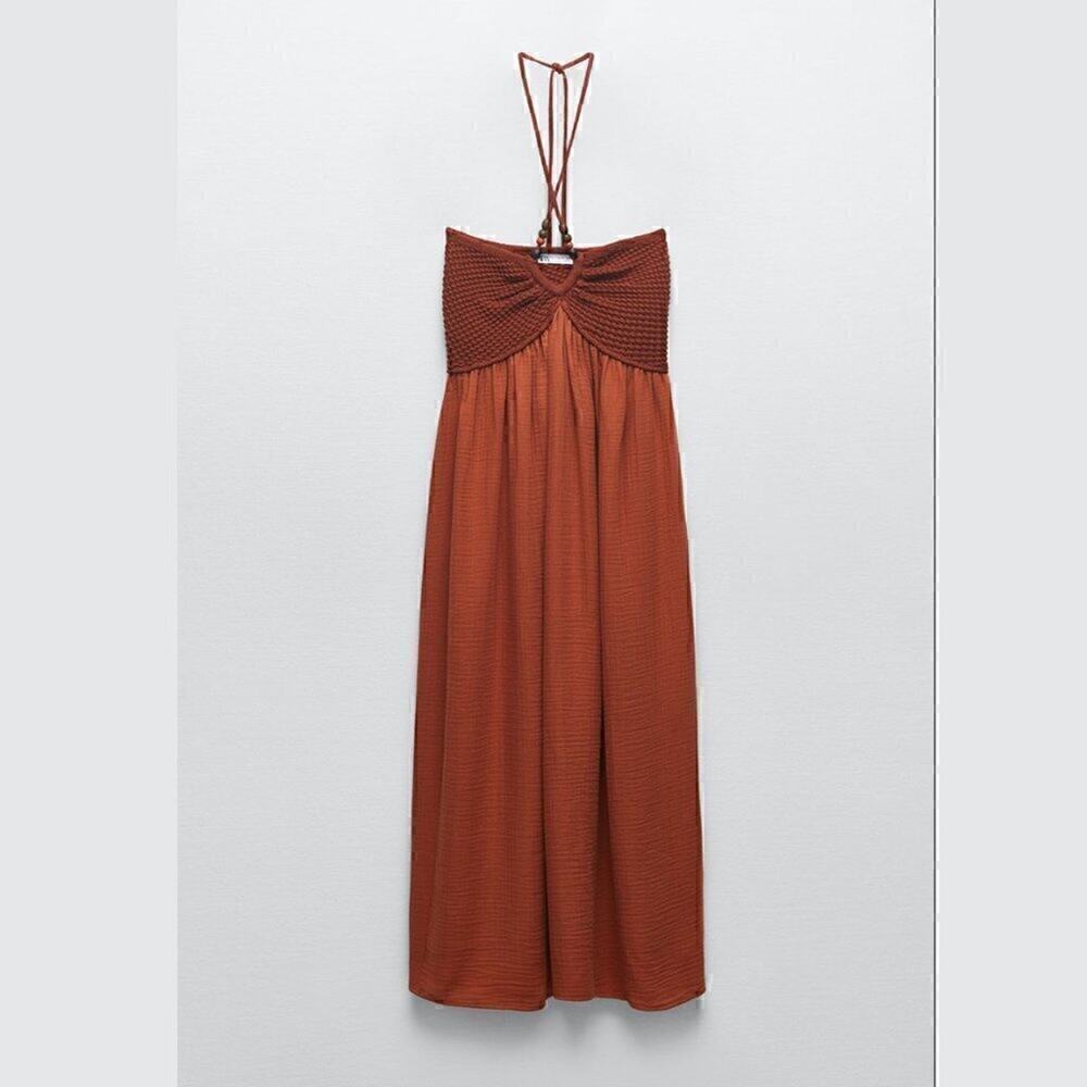 Zara NWT Rust Halter Cotton Midi Dress Boho Resort S - Picture 13 of 14